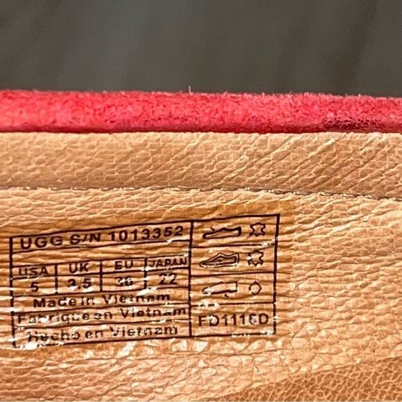 Women's UGG Red Suede Loafers with Gold Zipper - Picture 5 of 9